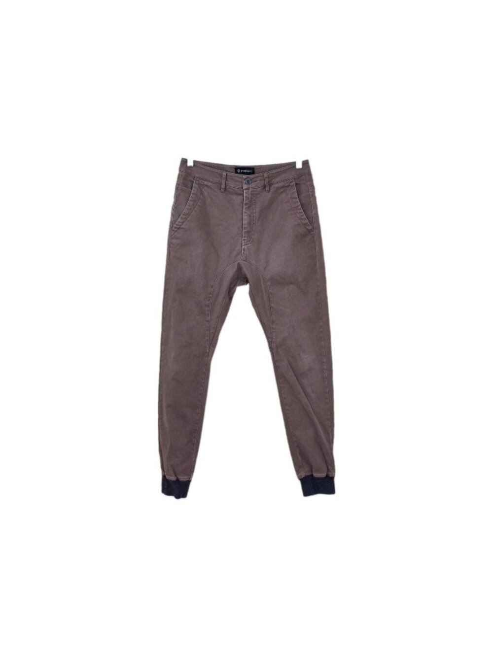 ZANEROBE Sureshot 29 Brown Woven Chino Jogger Pants Contrast Rib Cuff Stretch